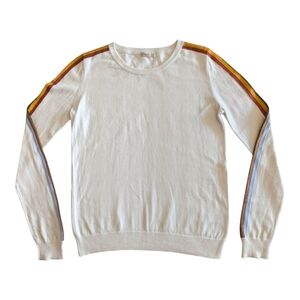 Faherty Pullover Sweater S Ivory Retro Rainbow Stripe Sleeve Cotton Cashmere